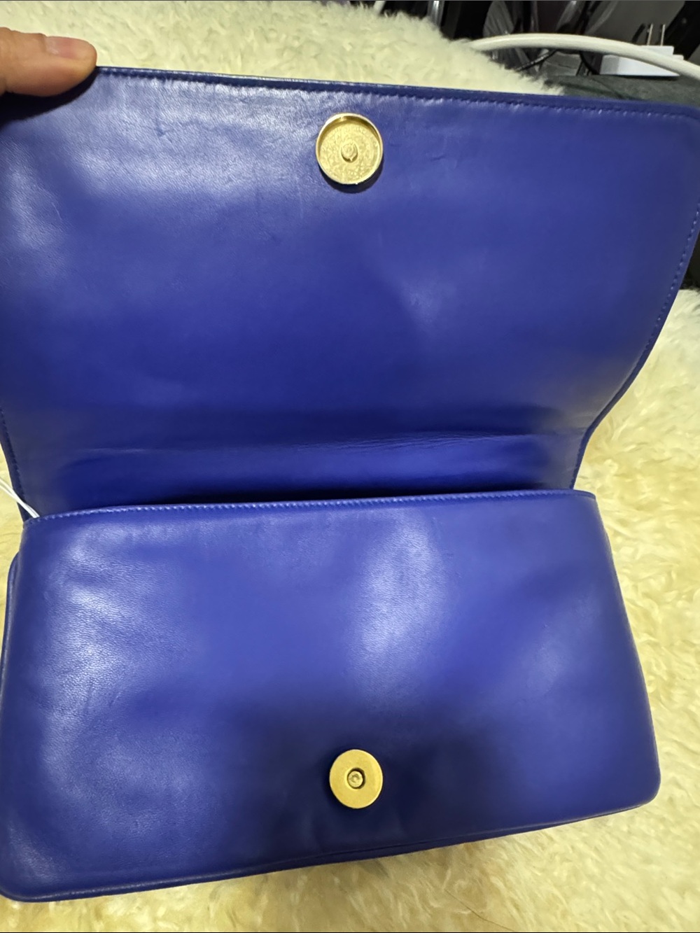 Bally Quilted Blue Leather Top-Handle Satchel with Gold Accents - Picture 6 of 9
